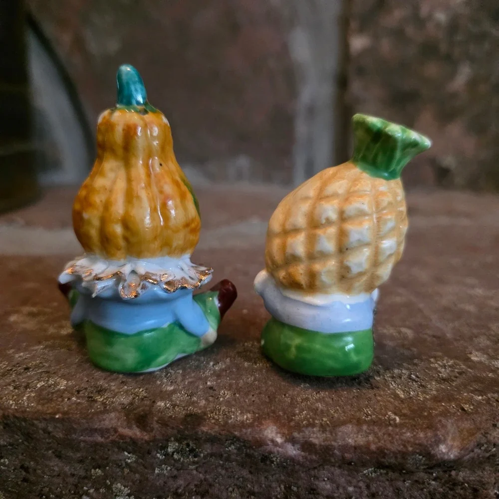 Vintage Anthropomorphic Squash Pineapple Salt Pepper Shakers Japan MCM Grandma